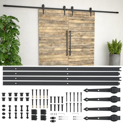VidaXL Komplet opreme za drsna vrata 2x183 cm jeklo črne barve Slike