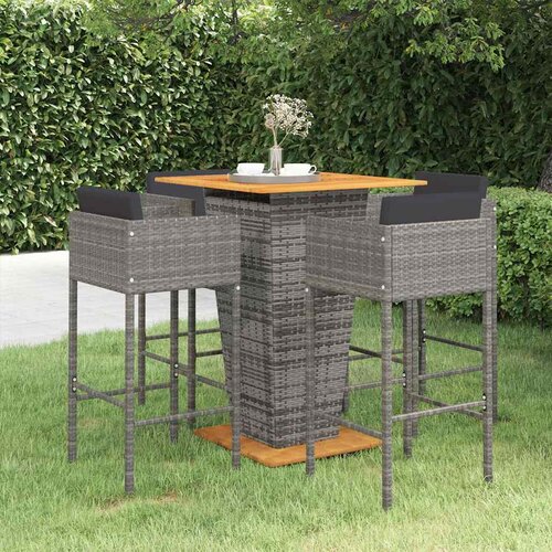  5-dijelni vrtni barski set od poliratana s jastucima sivi Siva 80 x 80 x 110 cm Cijene