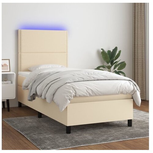  Box spring postelja z vzmetnico LED krem 90x200 cm blago Cene