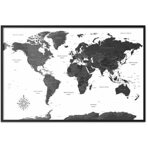  Plakat - Monochromatic Map 60x40 Crni okvir Slike