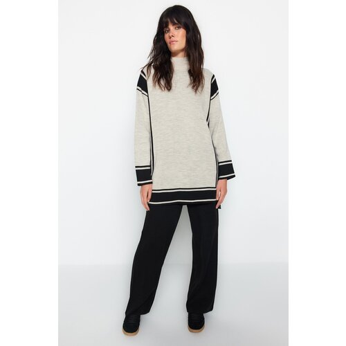 Trendyol Black Comfortable Cut Knitwear Striped Tunic-Pants Bottom-Top Set Slike