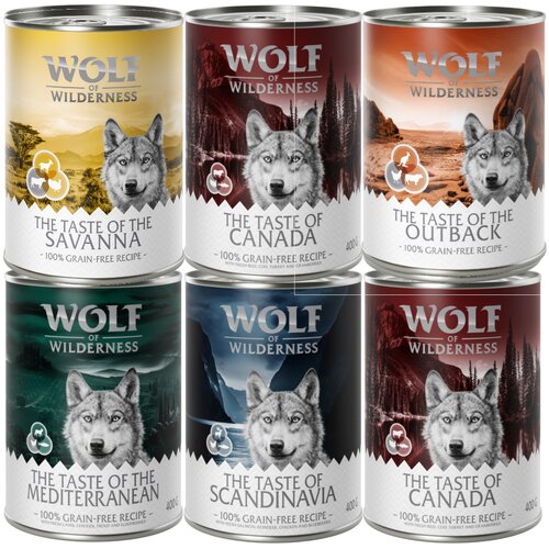 Wolf of Wilderness Miješano pakiranje - 6 x 400 g; The Taste Of Canada, Scandinavia, Mediterran, Outback, Savana Cijene