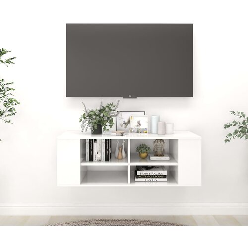 vidaXL Stenska TV omarica visok sijaj bela 102x35x35 cm iverna plošča, (20622166) Cene