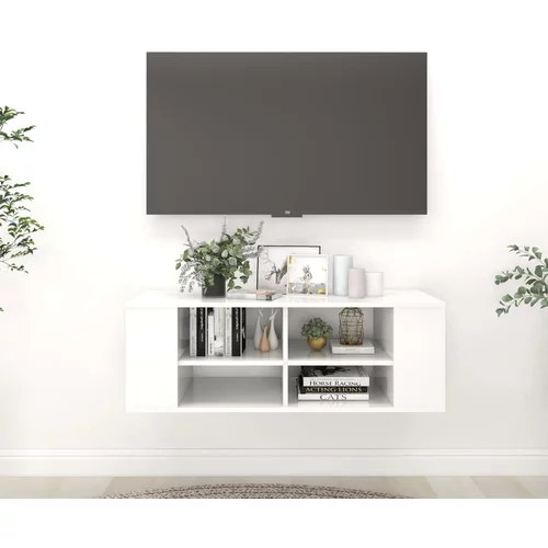 vidaXL Stenska TV omarica visok sijaj bela 102x35x35 cm iverna plošča, (20622166)