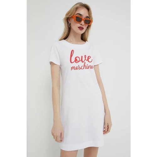 Love Moschino Bombažna obleka bela barva