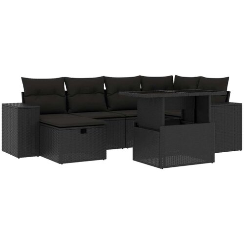 VidaXL 7-dijelni set vrtnih sofa od poliratana s jastucima crni Slike