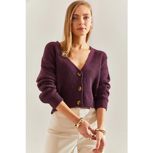 Bianco Lucci Women's Three-Button Corded Knitwear Cardigan