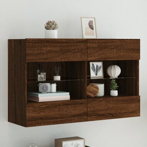 The Living Store Stenska TV omarica z LED lučkami rjavi hrast 98,5x30x60,5 cm - TV Stenska Omarica, (21555794) Slike