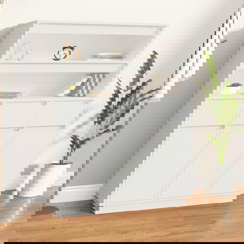 VidaXL Visoka omara bela 89x40x116,5 cm trdna borovina Slike