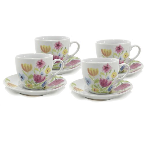 Gusto Casa Set skodelica za čaj s podstavkom Flower Box 210ml / 4 kos / več vzorcev / porcelan, (21317773) Cene