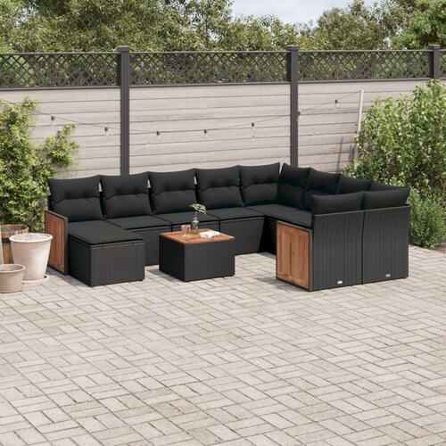 VidaXL 11-dijelni set vrtnih sofa od poliratana s jastucima crni Slike