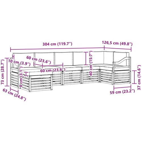  Set vanjskih sofa 7 kom. Bijela i svjetlosiva 304 x 126,5 x 73 cm Slike