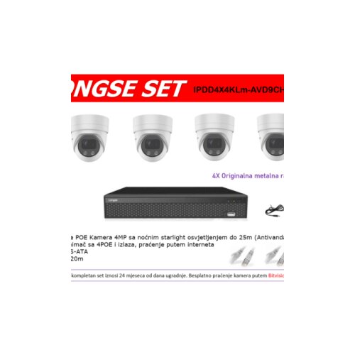 Longse VIDEO NADZOR SET 4 IP KAMERE IPDD4X4KLm-AVD9CH-POE-4MP Slike