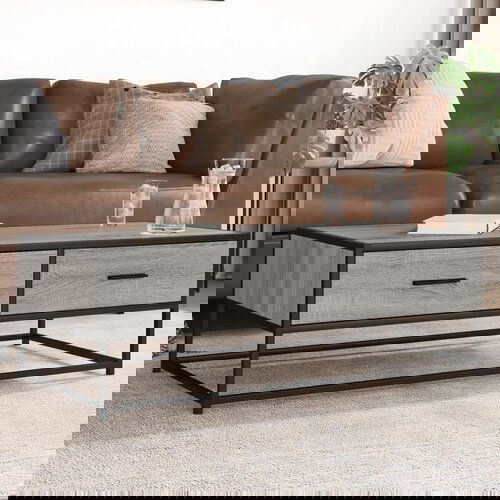 VidaXL Klubska mizica siva sonoma 100x50x35 cm inžen. les in kovina Slike