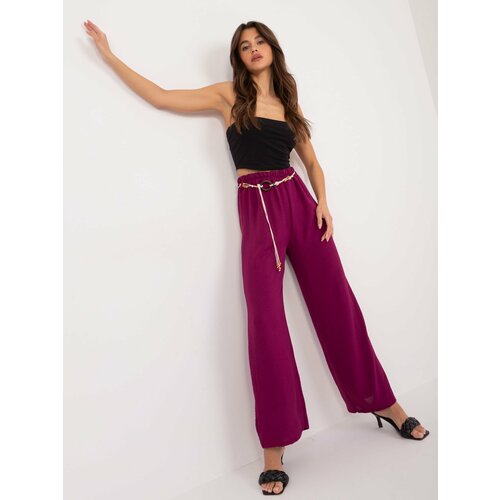 Fashion Hunters Dark purple fabric trousers with belt Slike