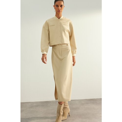 Trendyol Beige Limited Edition High Quality Woven Midi Skirt Slike