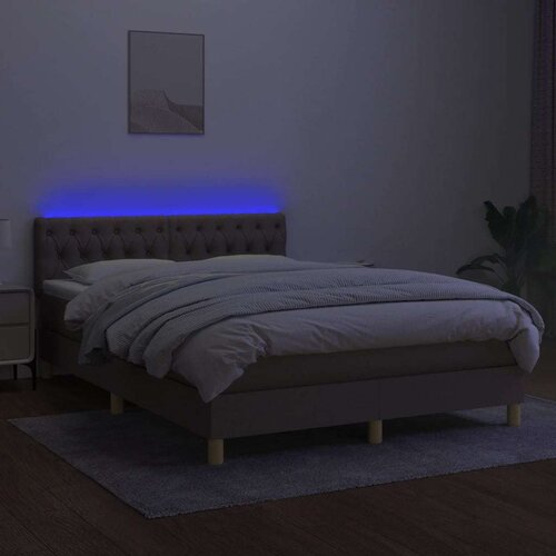 VidaXL Krevet box spring s madracem LED smeđesivi 140x200 cm tkanina Slike