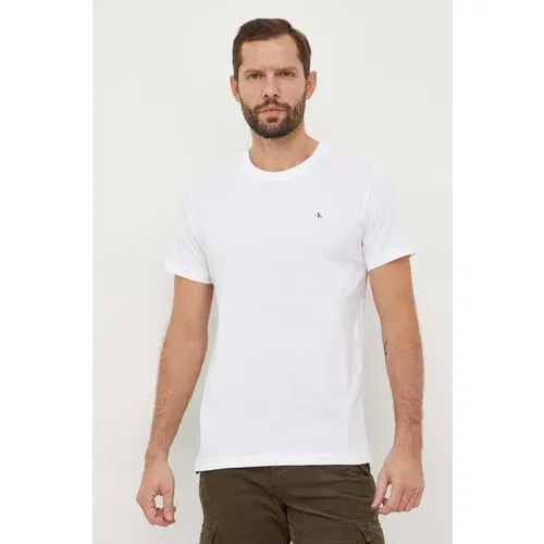 Calvin Klein Jeans Pamučna majica za muškarce, boja: bijela, bez uzorka