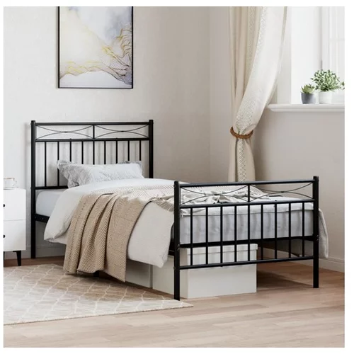 vidaXL Kovinski posteljni okvir z vzglavjem in vznožjem črn