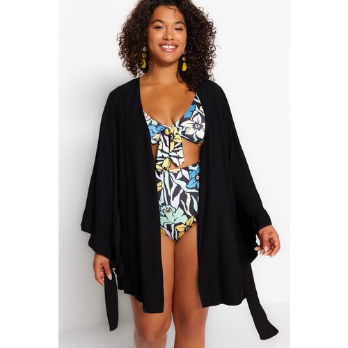 Trendyol Curve Plus Size Kimono &amp;amp; Kaftan - Black - Plain Slike