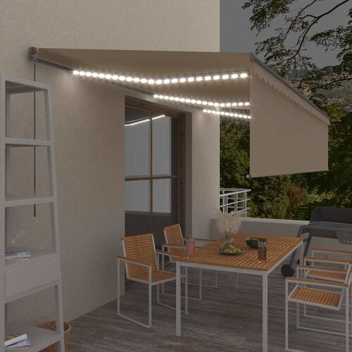 Tenda na ručno uvlačenje s roletom i LED svjetlima 6 x 3 m krem Cijene