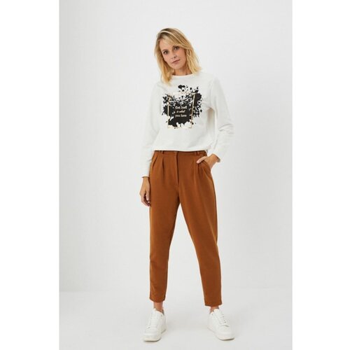 Moodo knitted trousers with a high waist - brown Slike