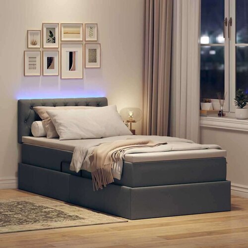  Krevet s prostorom za pohranu s LED-om Tamno siva 90 x 200 cm Slike