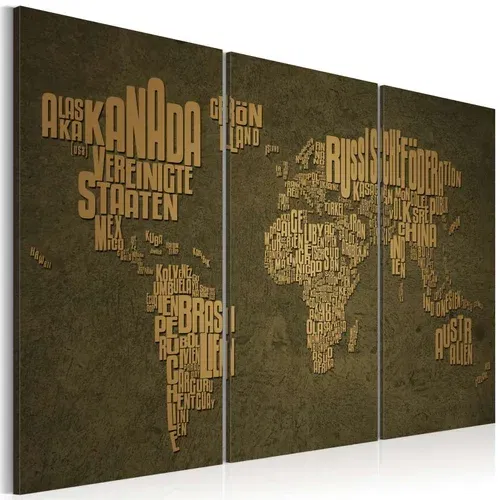  Slika - The map of the World German language:Beige continents - triptych 90x60