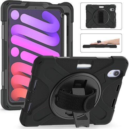NIKCORP Ovitek za iPad Mini 6 8.3'' s 360&deg; vrtljivim stojalom, ročajem in mestom za pisalo, odporen na udarce, črne barve, (5000139174) Cene