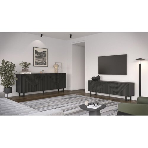 Marckeric Crna TV komoda 161x55x35 cm Peta &amp;ndash; Slike