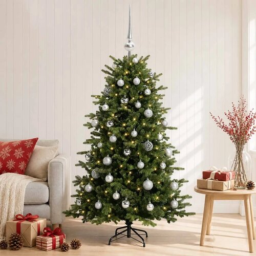  Umjetno božićno drvce s kuglicom 150 cm 150 LED lampica - 150 cm s LED-ima i srebrnim lopticama Slike