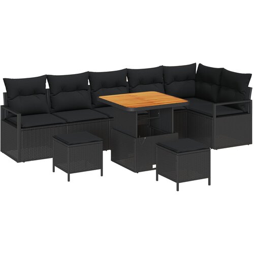 vidaXL 9-komadni vrtni sofa set s jastucima Crni Poli Ratan Akacija, 2-sjedna vrtna sofa s jastucima Crni Poli Ratan, 3-komadni vrtni set za blagovanje s jastucima Crni Poli Ratan Akacija Cijene