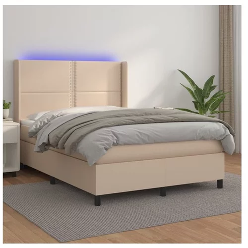  Boxspring posteľ matrac a LED kapučínová 140x200 cm umelá koža