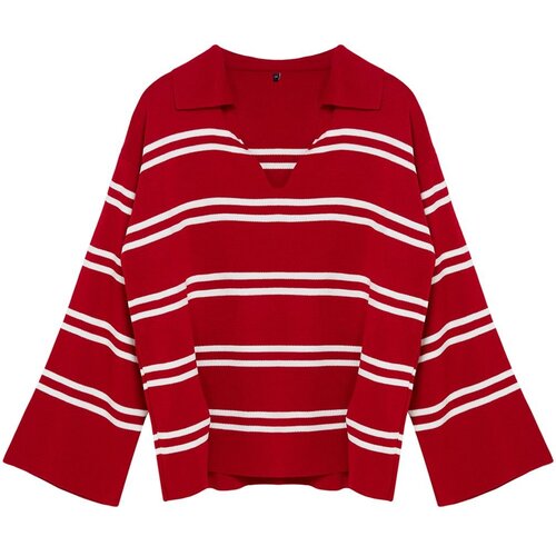 Trendyol Curve Red Striped Knitwear Sweater Slike