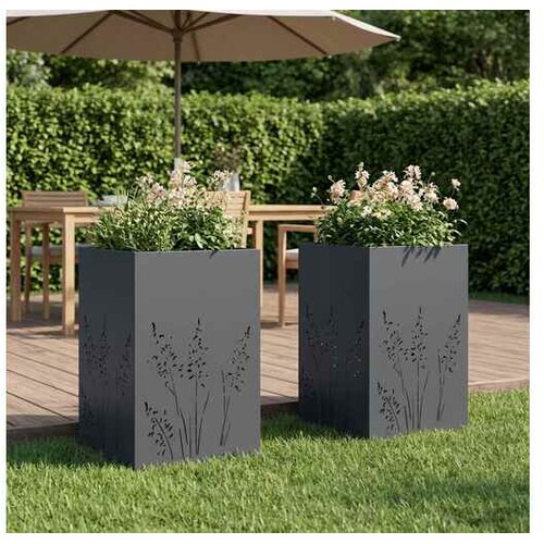 vidaXL Vrtna saksija 2 kom. Antracit 50 x 50 x 75 cm Čelična vrata - Antracit 50 x 50 x 75 cm 2 Cene