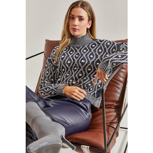 Bianco Lucci Women's Turtleneck Patterned Knitwear Sweater Slike