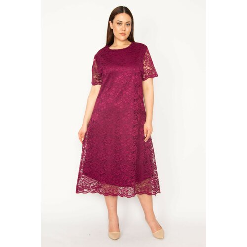 Şans Women's Plus Size Damson Lined Lace Evening Dress Cene