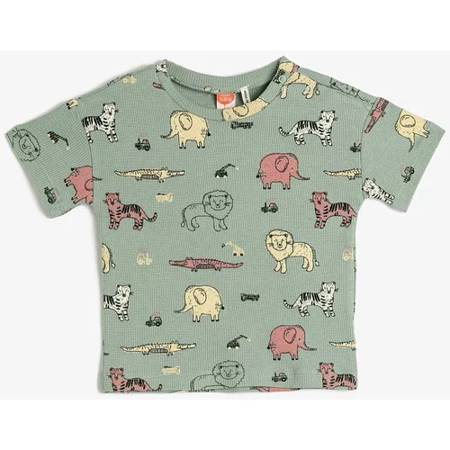 Koton Baby Boy Short Sleeve Crew Neck Textured Printed T-Shirt 3smb10152tk