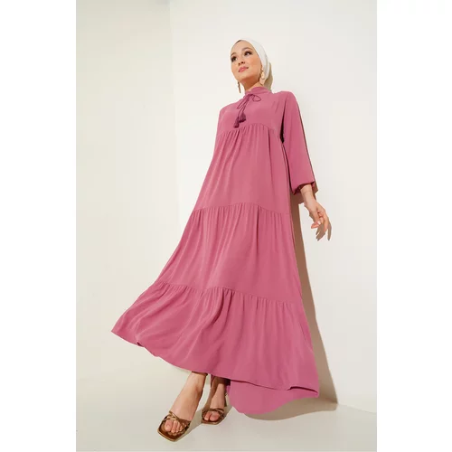 Bigdart Hijab Dress with Lace-Up Collar - Dried Rose