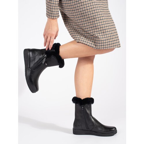 Sergio Leone Women&amp;#039;s padded black leather ankle boots with fur Slike