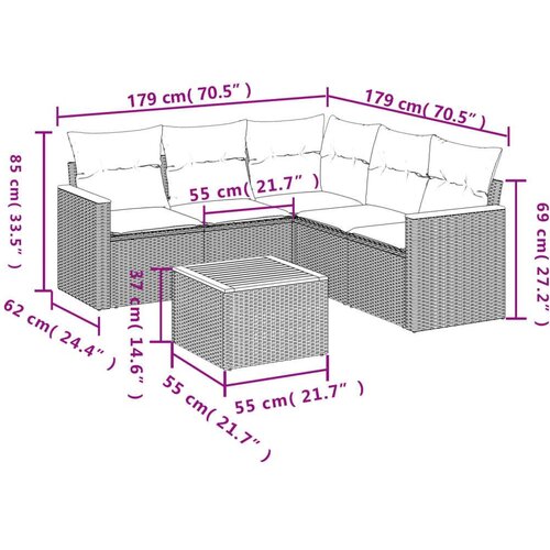 VidaXL 6-dijelni set vrtnih sofa s jastucima crni od poliratana Slike