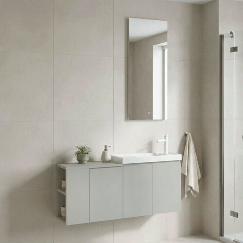 Hanah home Ferla 110 - 349 Matte Cashmere Bathroom Cabinet With Sink & Mirror Set (2 Pieces) Cene