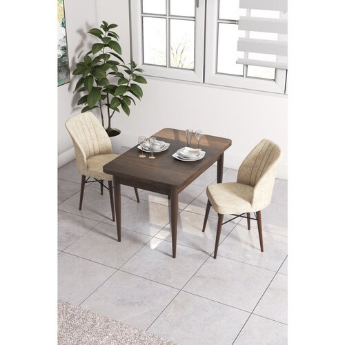 Hanah home trpezarijski set Arp, sto i 2 stolice, ploča u dekoru drveta Baroque, krem tkanina Babyface Cene