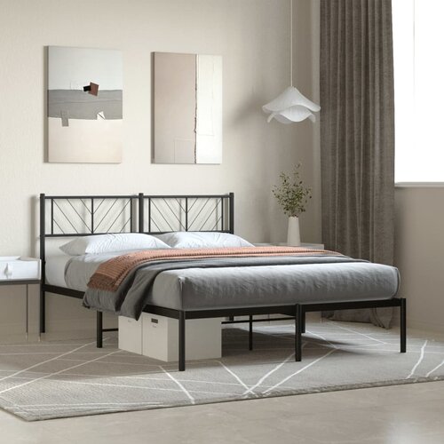 VidaXL Kovinski posteljni okvir z vzglavjem črn 120x190 cm Slike