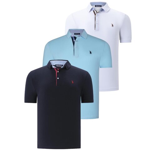Dewberry TRIPLE SET T8582 MENS T-SHIRT-NAVY BLUE-WHITE-CYAN Cijene