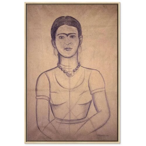  Slika - Frida Kahlo &amp;ndash; Self-Portrait 1929 (charcoal drawing) 60x90 U prirodnom drvenom okviru Slike