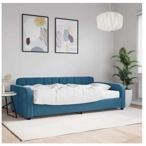 VidaXL Dnevna postelja z vzmetnico modra 100x200 cm žamet Slike