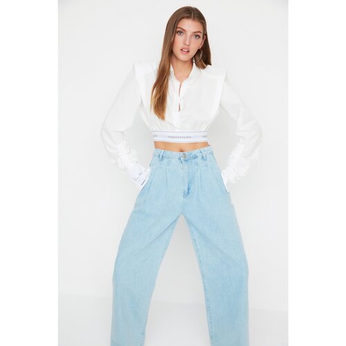 Trendyol X Sagaza Studio White Crop Detailed Poplin Shirt Slike