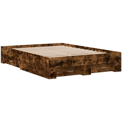 vidaXL Posteljni okvir s predali dimljen hrast 140x190 cm inž. les, (21128501) Cene