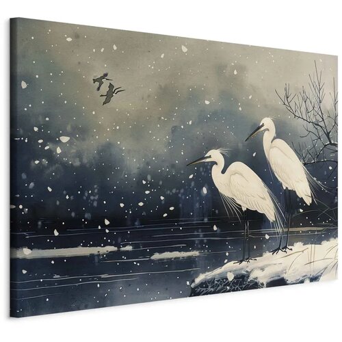  XXL slika - Herons over a winter pond - Japanese-style illustration in dark colours 140x93 Cijene
